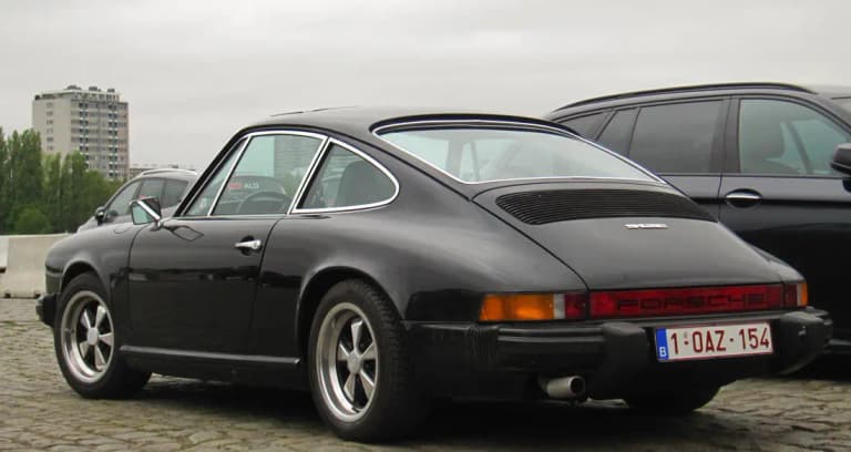 Black 1976 Porsche 912E rear three-quarter with 912E badge