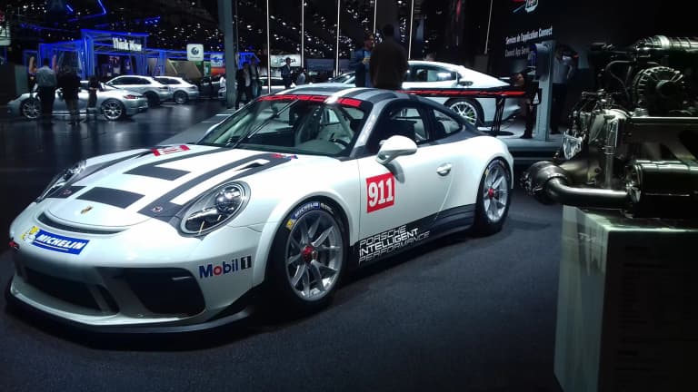 Porsche 911 GT3 Cup race car on display