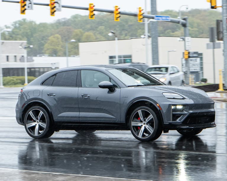 All-electric Porsche Macan Turbo on the road in the Washington, DC metro area.