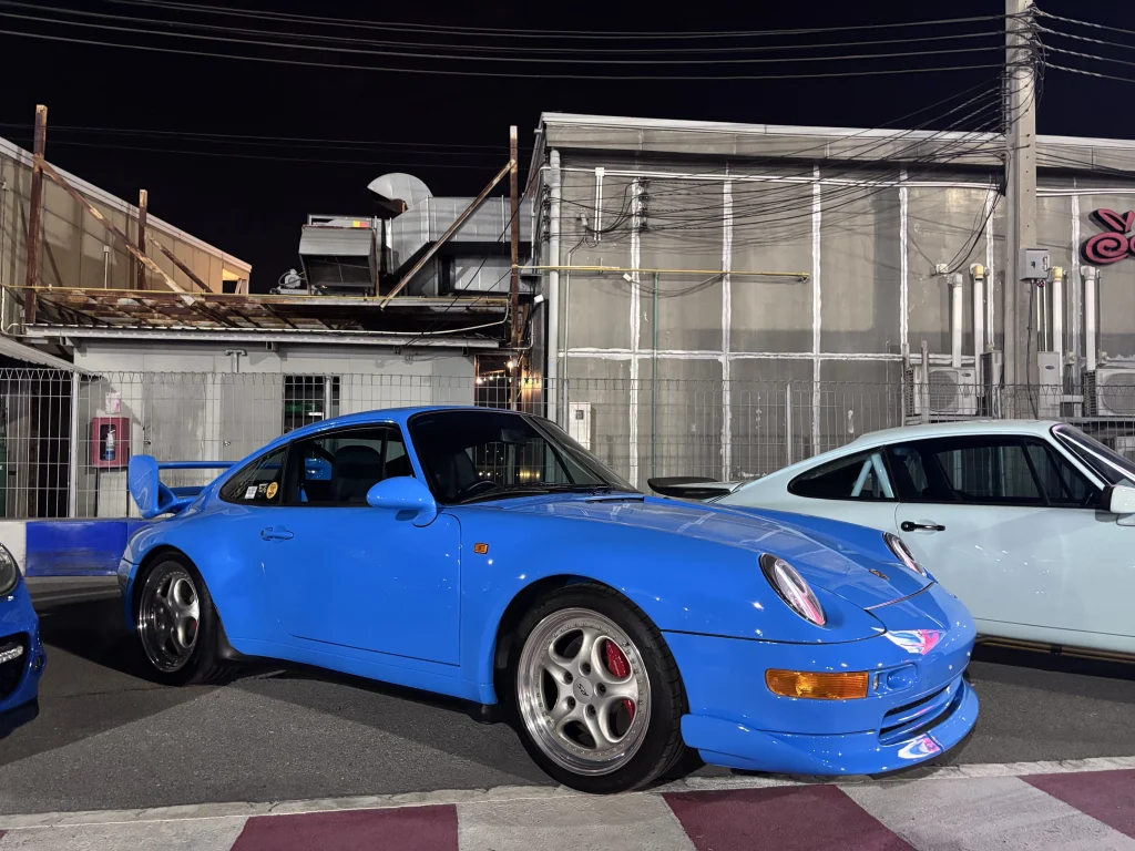 Blue Porsche on display