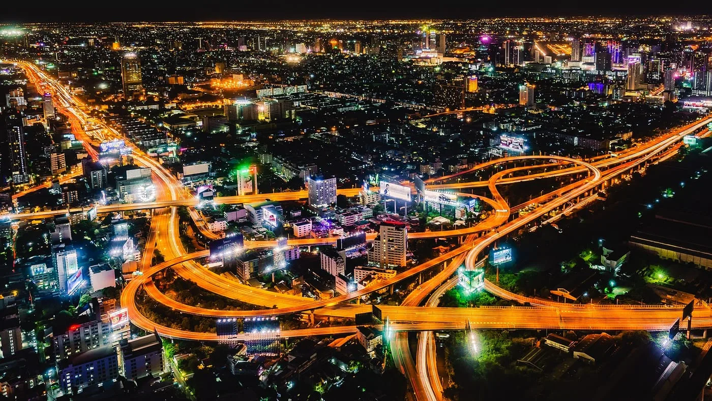 Bangkok expressway interchange at night