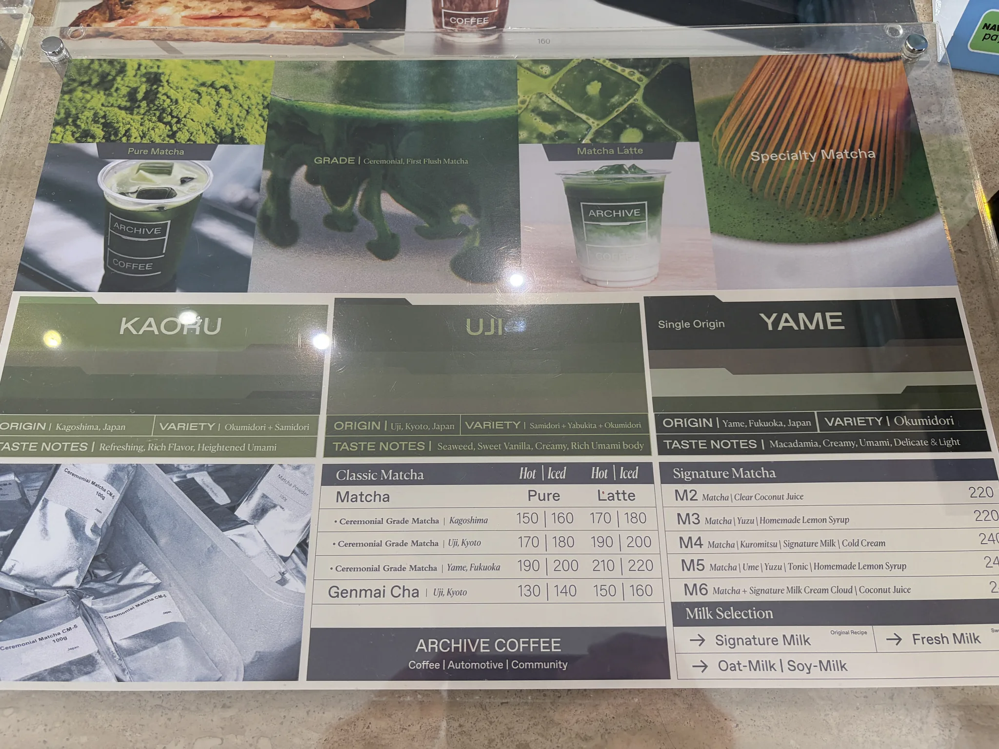 Archive Coffee menu with coffee bean information