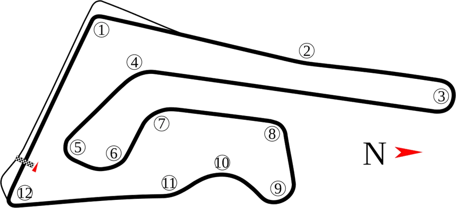 Chang International Circuit track map showing the 4.554 km, 12-turn Buriram layout